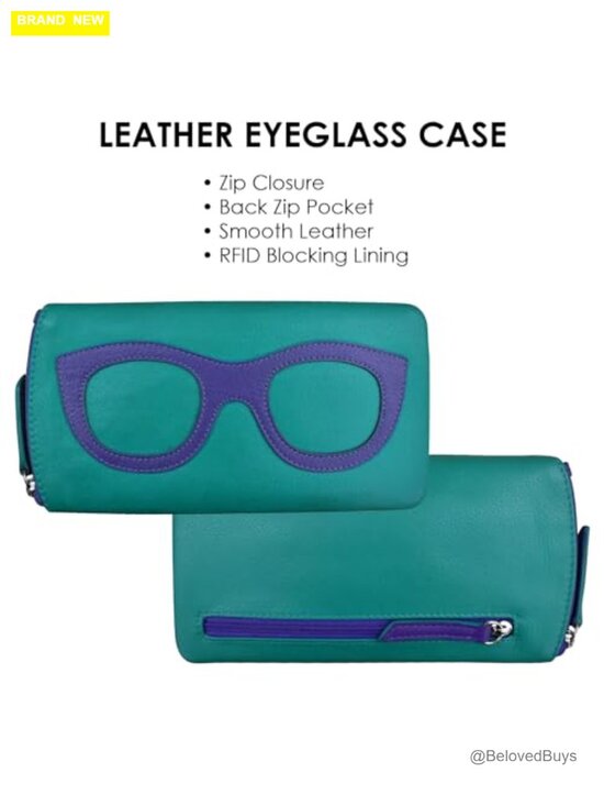 Smooth Leather Soft Eyeglass Case with RFID Blocking Lining and Zip Closure main image 4